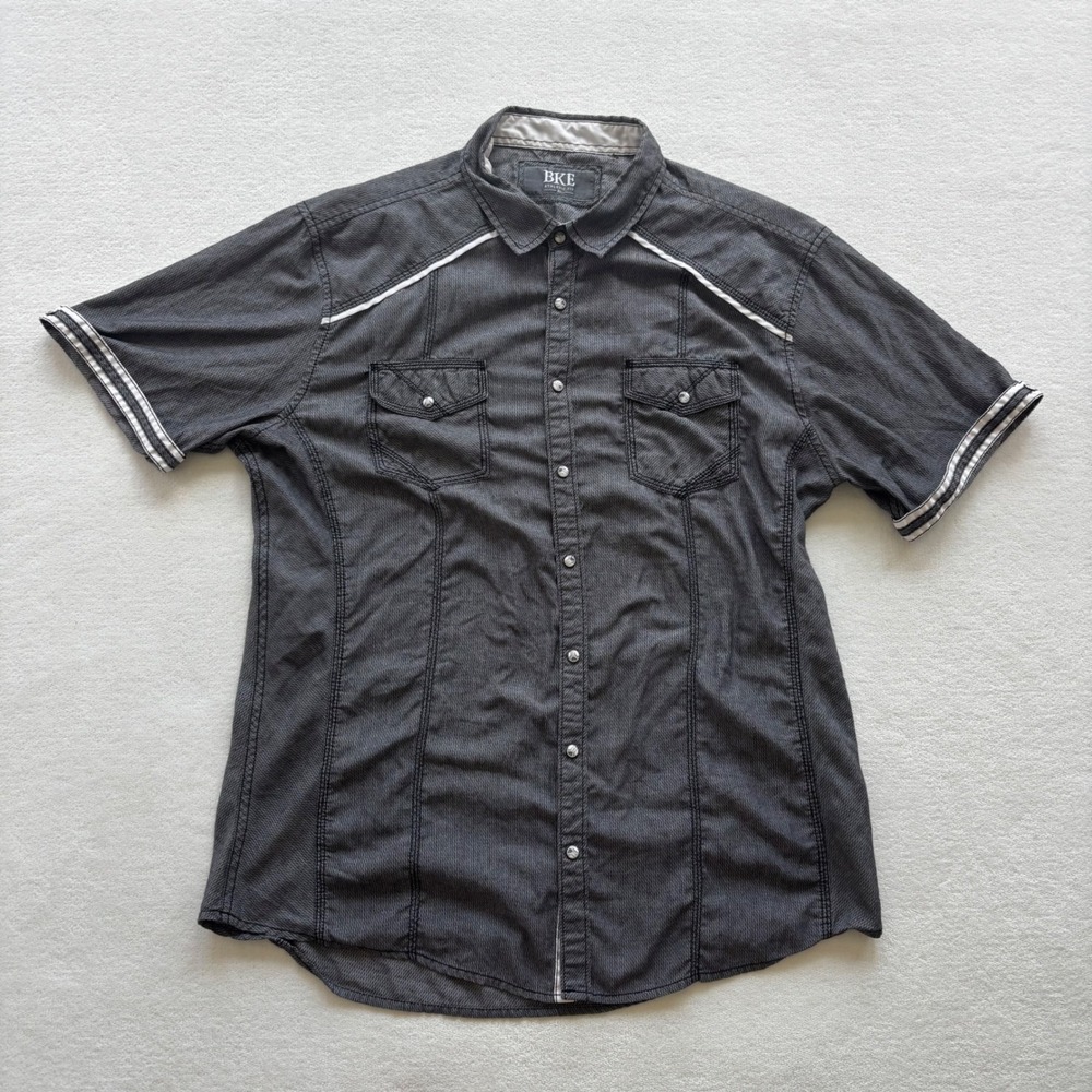 BKE Western Snap Button Up Shirt Mens XL Grey Athletic Fit Short Sleeve 11645FPW